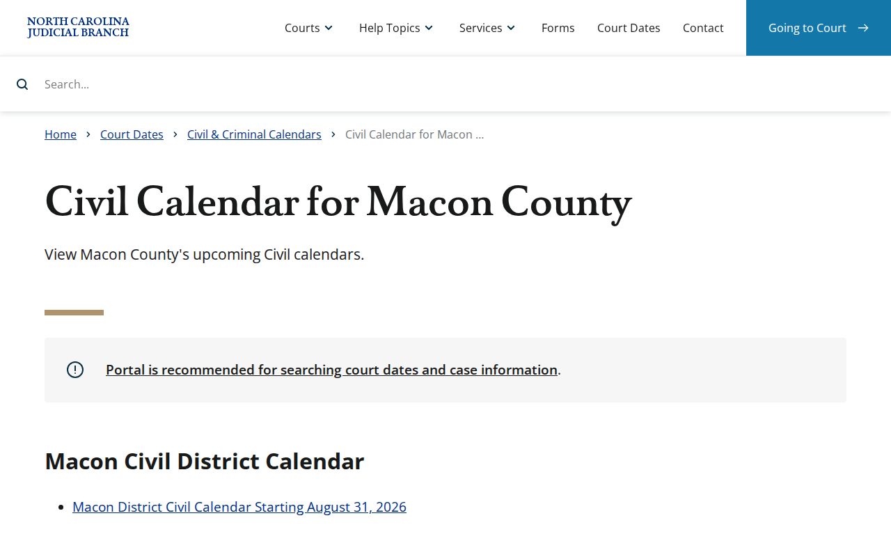 Macon County civil court docket calendar interface