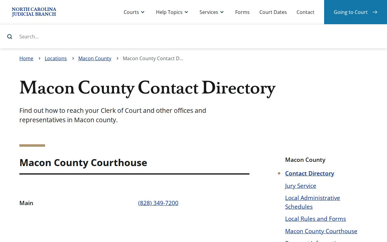Macon County court docket clerk contact directory