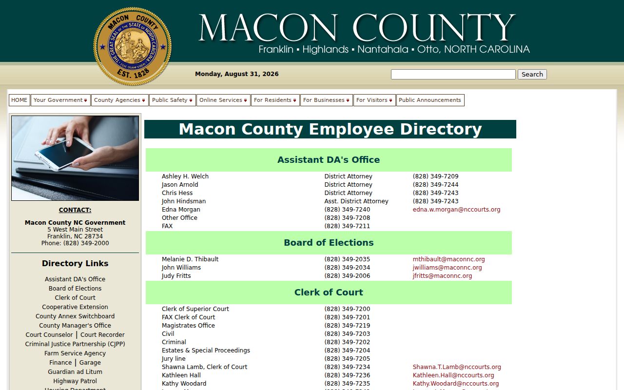 Macon County court records clerk desk directory