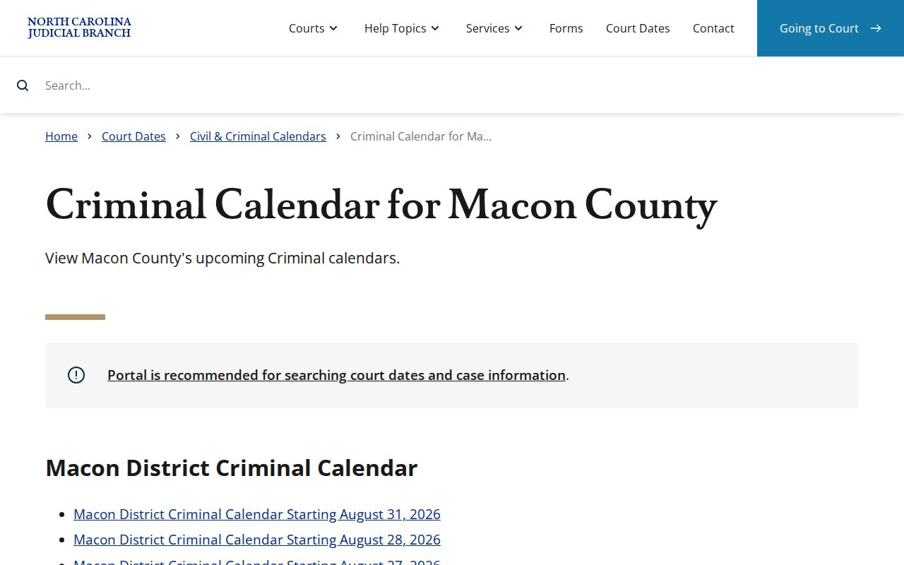 Macon County criminal court docket calendar interface
