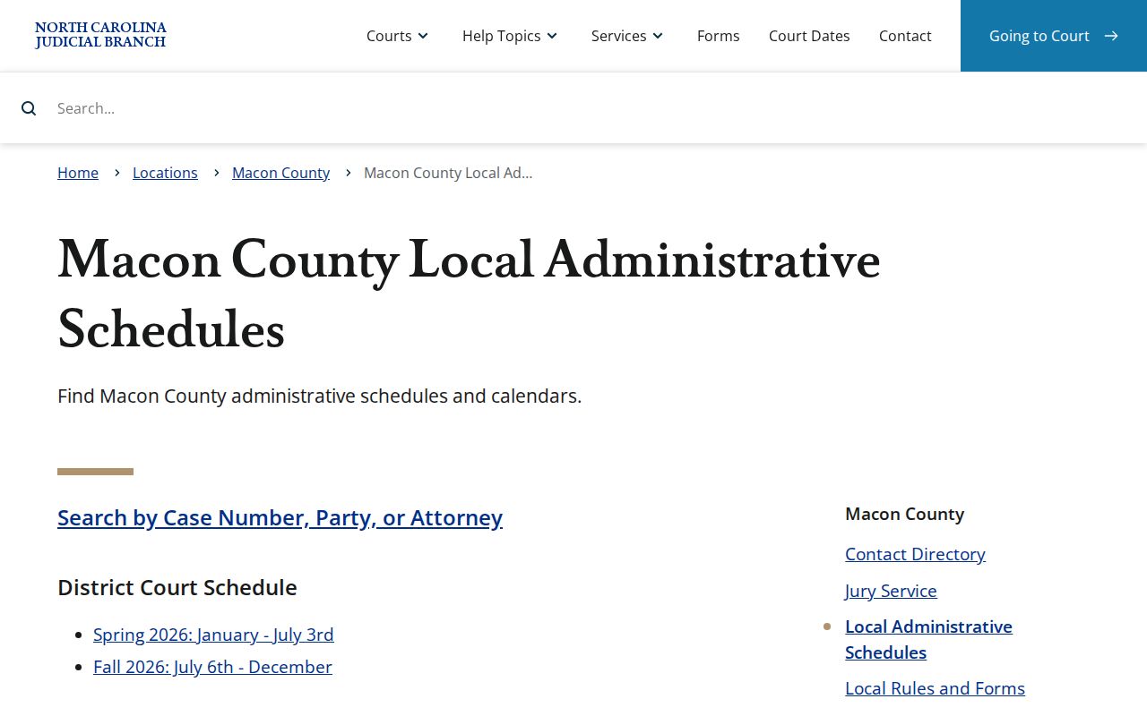 Macon County court schedule local calendar resource
