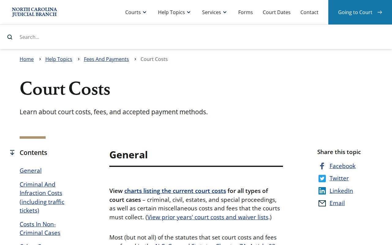 Macon County traffic court records North Carolina court costs guidance